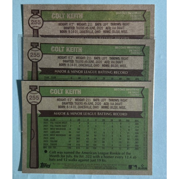 (3)2025 Topps Htg-Colt Keith #255 Chrome Aqua Sparkles,Base & Magenta Rookie Cup - Picture 2 of 2